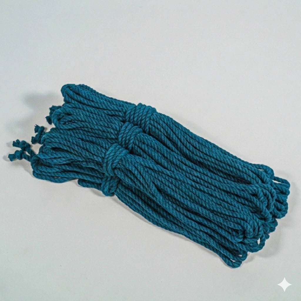 Bunch of blue cotton opes on a light gray background